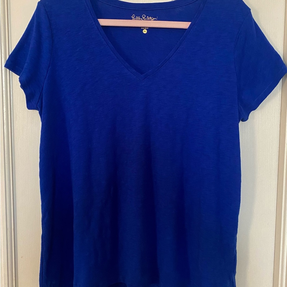 Lilly Pulitzer Etta V Neck Short Sleeve T-Shirt Royal Blue XL